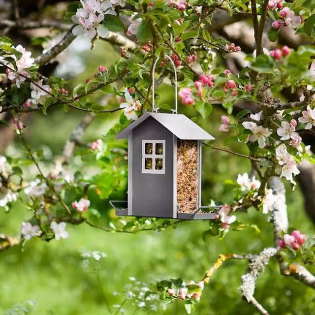 Garden Mile Beach Hut Bird Feeder in Grey and White