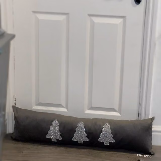 FABRICNCO Grey Plush Festive Christmas Tree Glitter Draught Excluder