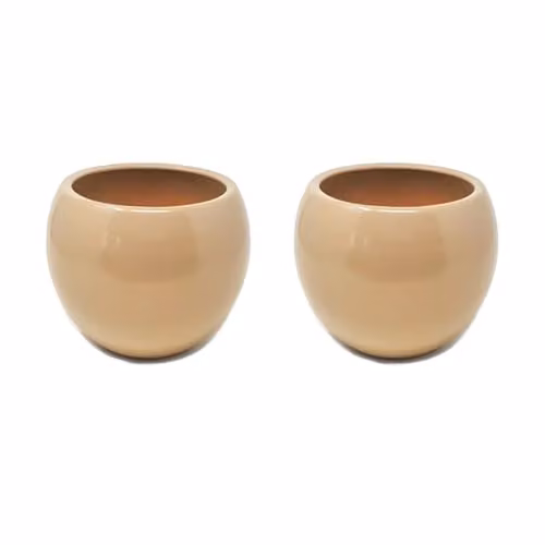 Verano Spanish Ceramics Round Beige Semi Gloss Epoxi Indoor Flower Plant Pot Set of 2, Diameter: 16 cm – 3