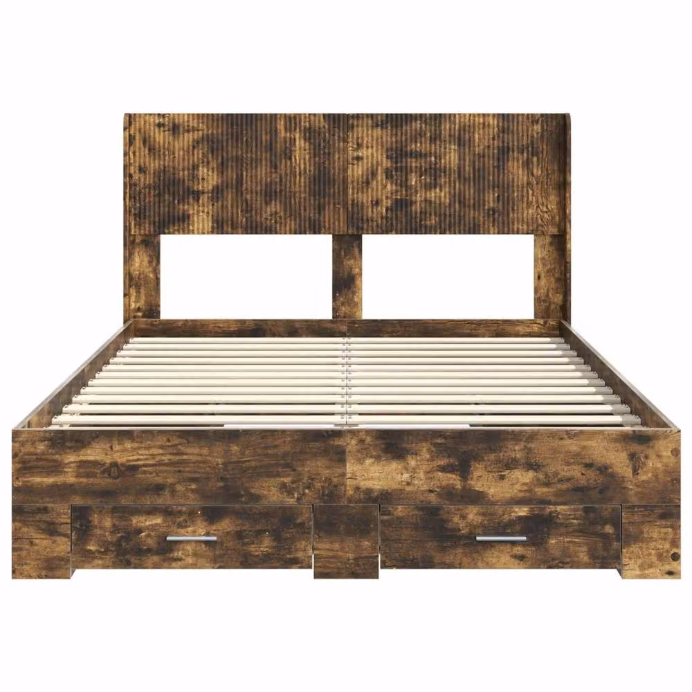 Berkfield Home Modern Bed Frame with Storage Drawers and Headboard in Smoked Oak Brown, W/D/H: 140 x 200 cm – 4