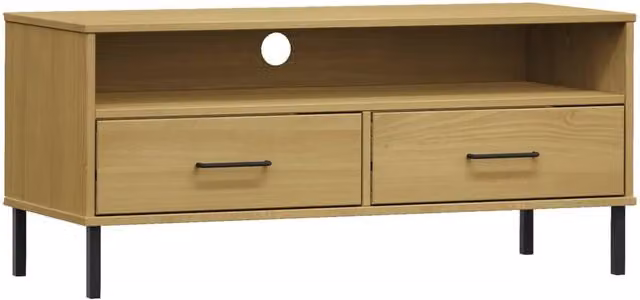 Berkfield Home OSLO TV Cabinet in Light Brown Solid Pine Wood with Metal Legs