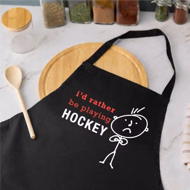 60 Second Makeover Men's I'd Rather Be Playing Hockey Black Apron – 1