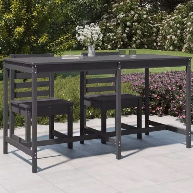 Berkfield Home Rustic Grey Solid Wood Pine Garden Table W/D/H: 203.5 x 90 x 110 cm