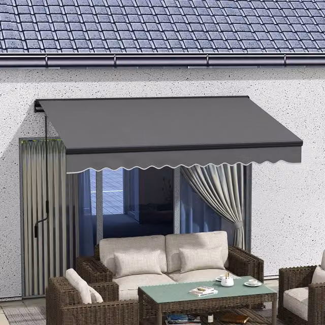 Outsunny Electric Retractable Wall-Mounted Awning with Aluminium Frame in Dark Grey, W: 300 cm x D: 200 cm