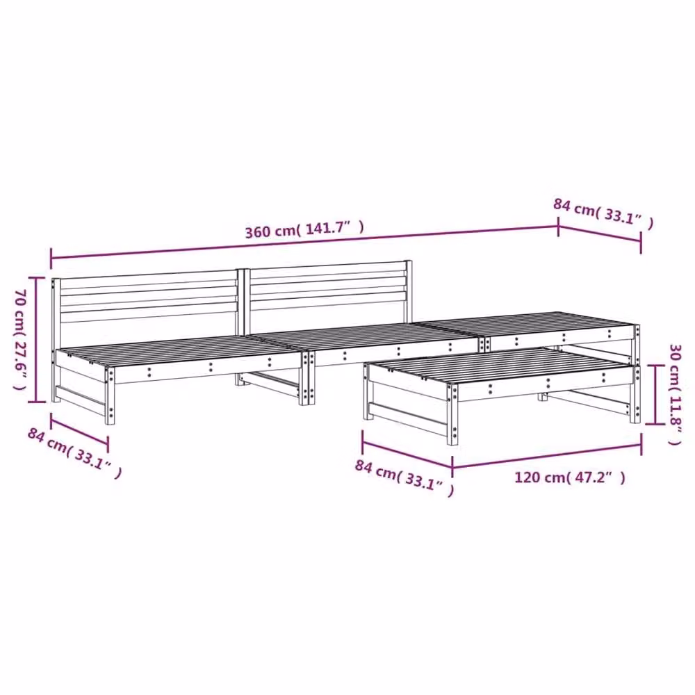Berkfield Home 4 Piece Grey Solid Pine Garden Lounge Set – 2