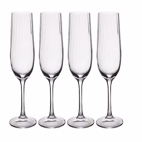 Mikasa Treviso Geometric Crystal Champagne Flute Glasses, Set of 4, 190ml, Transparent