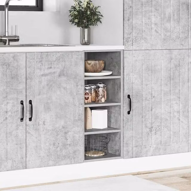 Berkfield Home Concrete Grey Kitchen Base Unit with Hinged Doors and Open Shelf, W: 30.0 cm, D: 44.5 cm, H: 81.5 cm