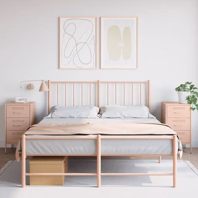 Berkfield Home Set of 2 Pink Metal Bedside Cabinets, W/D/H: 36 x 39 x 68 cm