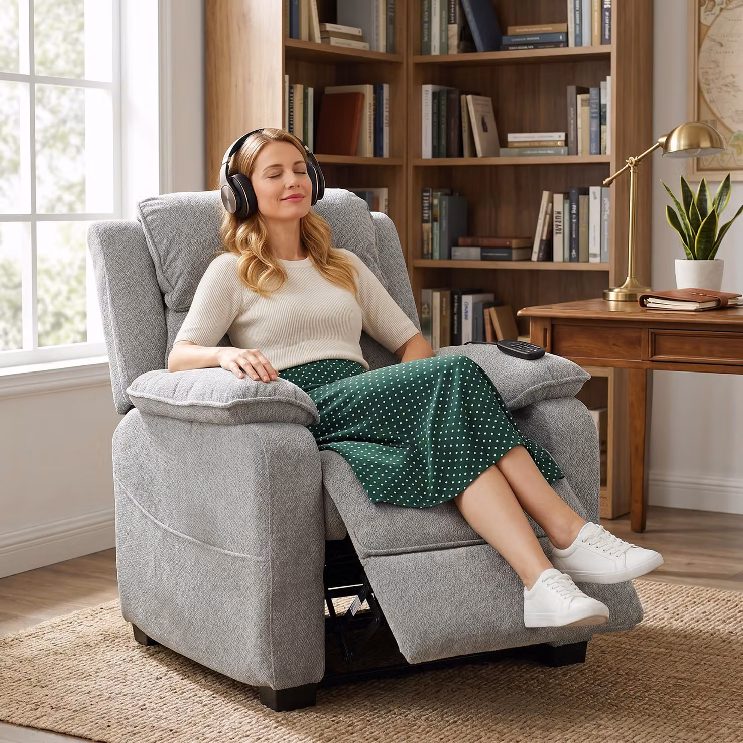 HOMCOM Power Recliner Armchair with Massage and Heat in Light Grey Velvet Fabric – 7