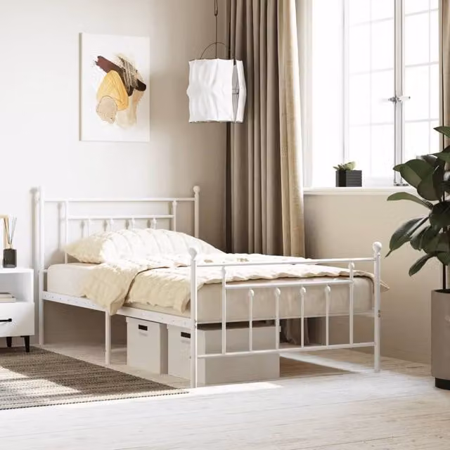 Berkfield Home Metal Bed Frame with Headboard and Footboard in White, W/D/H: 100 x 200 cm – 1