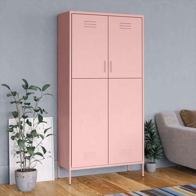 Berkfield Home Pink Metal Wardrobe with Hinged Doors, W/D/H: 90 x 50 x 180 cm