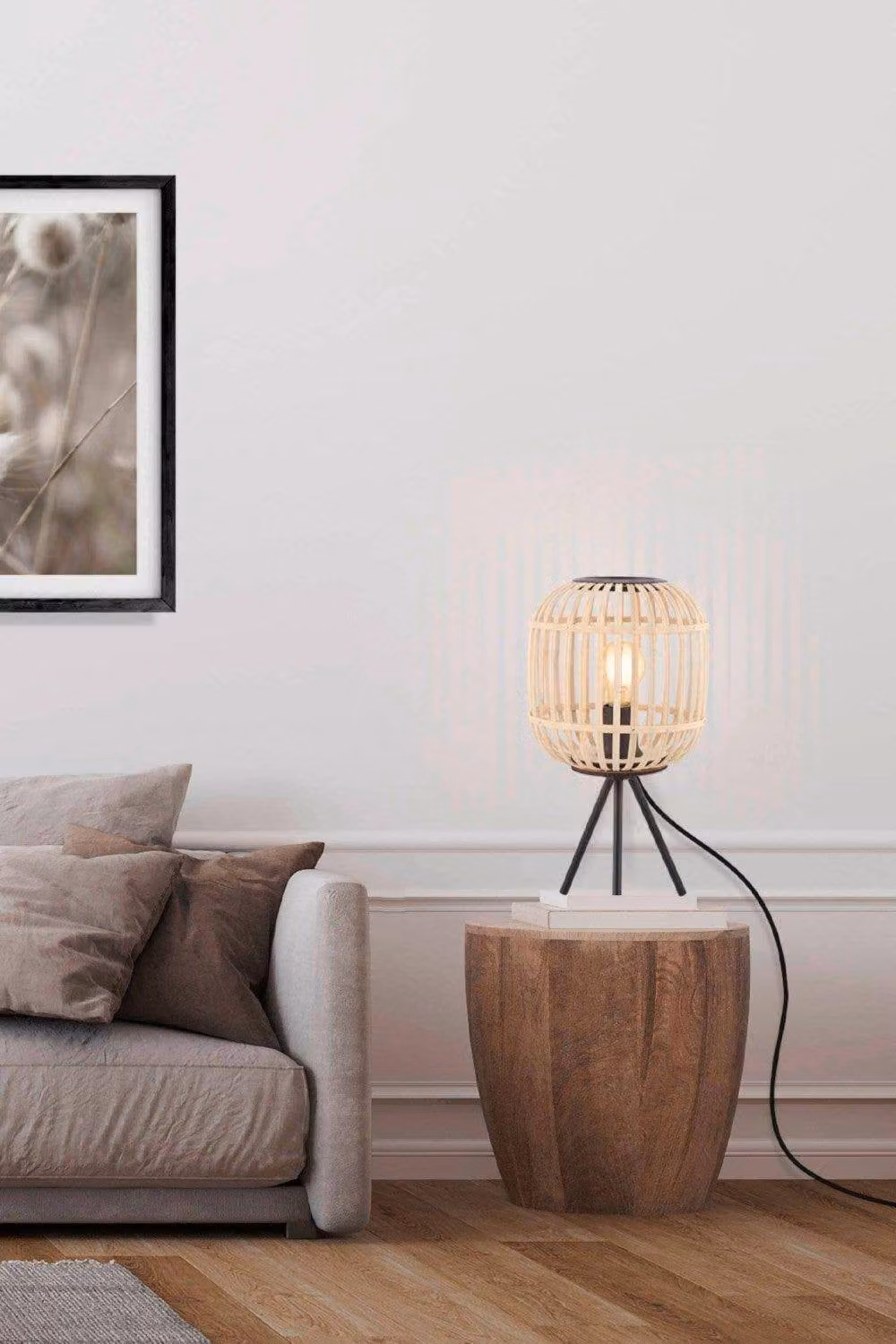 Eglo Bordesley Tripod Table Lamp in Brown Wood and Black Metal – 2