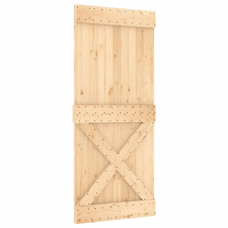 Berkfield Home Rustic Solid Wood Pine Sliding Door with Hardware Set, Brown, W: 90 cm, H: 210 cm