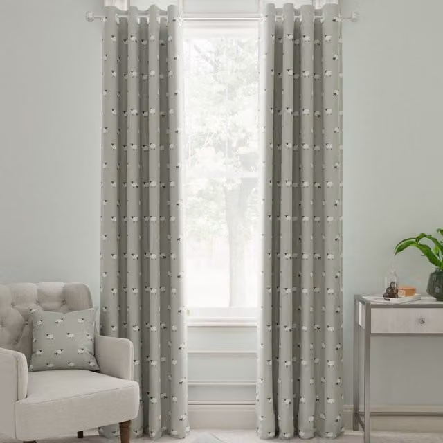 Sophie Allport Sheep Made to Measure Blackout Cotton Eyelet Curtains in Pebble