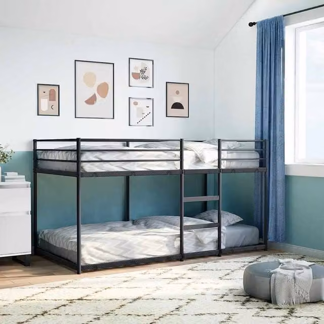 Berkfield Home Breathable Metal Bunk Bed in Black, W/D/H: 200 x 100 x 111 cm