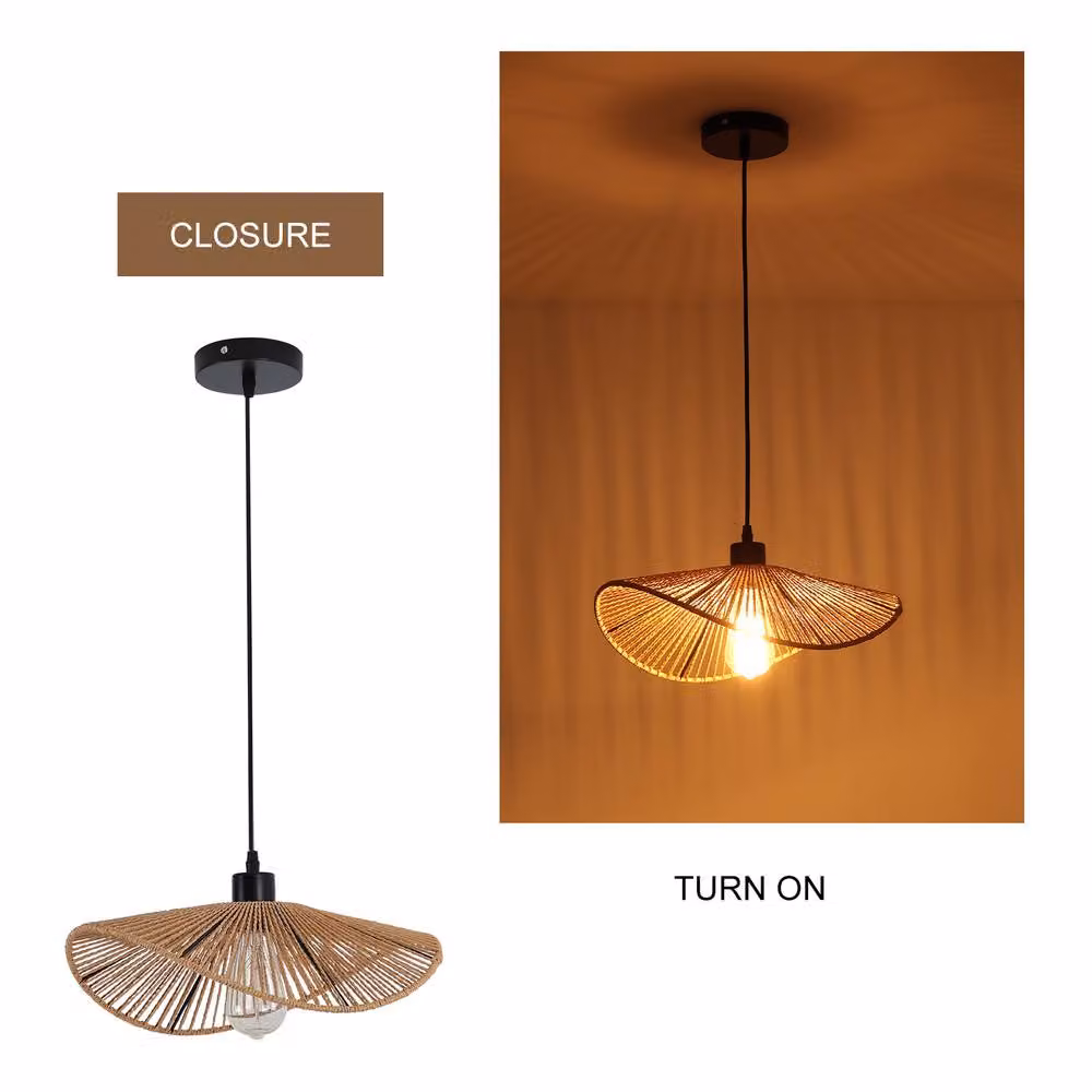 NIVOR Industrial Rattan Pendant Light in Brown, Boho Farmhouse Style for Bedroom – 3