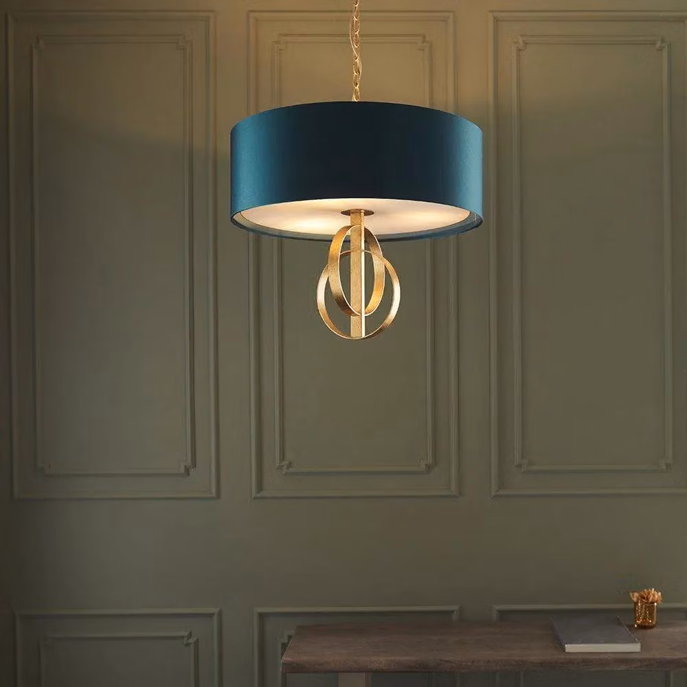 Netlighting TRENTO Dimmable 3 Light Fabric and Metal Pendant Ceiling Lamp in Gold/Brass – 2