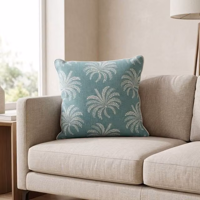 Garden Greatness Tropical Palm Print Floral Decorative Square Cushion in Green and Multicolour