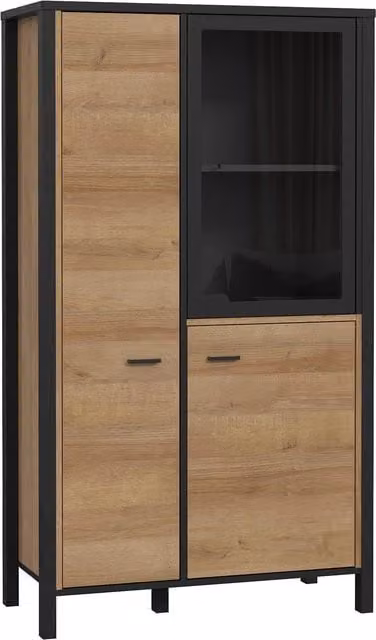 Furniture To Go High Rock Small Display Cabinet in Riviera Oak with Glass Doors and Internal Shelves