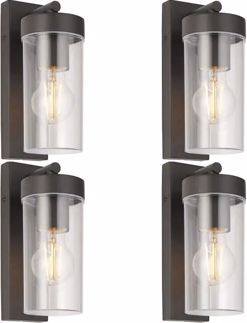 Loops 4 Pack Modern Outdoor IP44 Wall Lantern Light in Grey and Transparent with 15W E27 LED Bulb, Dimmable and Replaceable