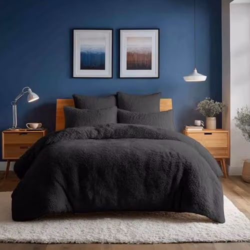 Home Sweet Home UK Teddy Bear Fleece Duvet Cover and Pillowcase Set, Black, W/D/H: 180 x 200 cm – 3