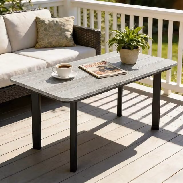 OUTSUNNY Modern Outdoor Coffee Table with Grey Slatted WPC Top – 1