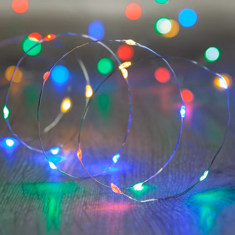 Lights4fun 20 Multi Coloured LED Micro Battery Fairy Lights in Silver