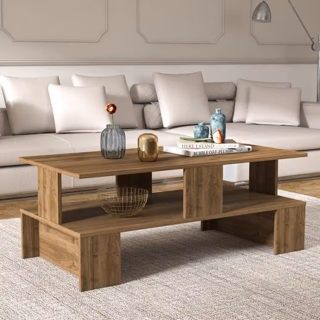 Decorotika Evans Modern Rectangular Coffee Table in Beige and Brown, W: 120 cm, D: 46.8 cm, H: 1.8 cm – 1