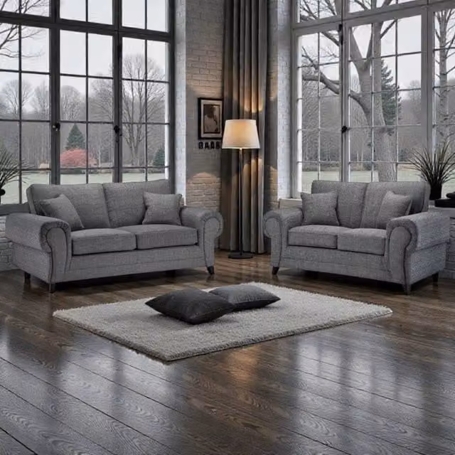 Snug Furniture Birmingham Ltd Wilcot Grey Fabric 3+2 Sofa Set with Scatter Cushions