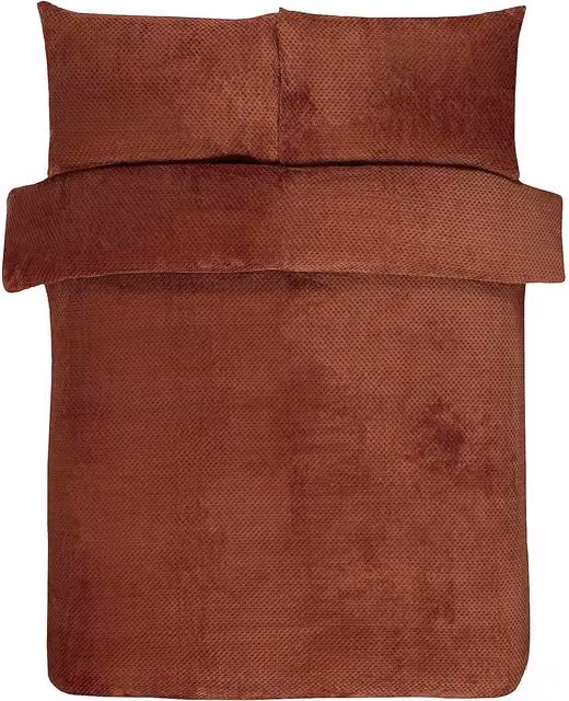 Gr8 Home Sleepdown Waffle Teddy Fleece Duvet Cover and Pillowcase Set, Orange, W/D/H: 180 x 200 cm