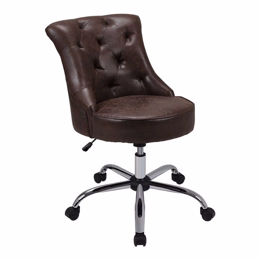 Garden Sanctuary Brown PU Leather Chesterfield Buttoned Swivel Office Chair – 2