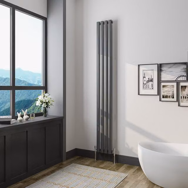 AicaBathroom Vertical Oval Column Steel Radiator in Anthracite, H 180 cm x W 23.6 cm x D 23.6 cm