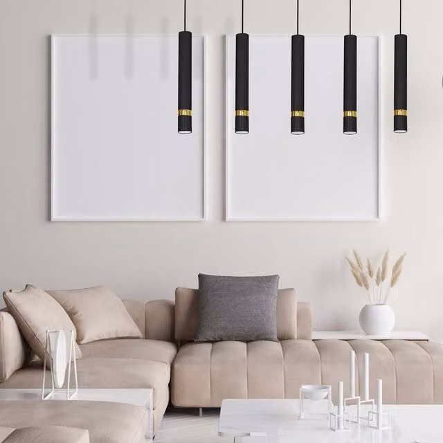Milagro Joker Minimalist Cylinder Pendant Lamp in Black and Gold/Brass, 5x GU10