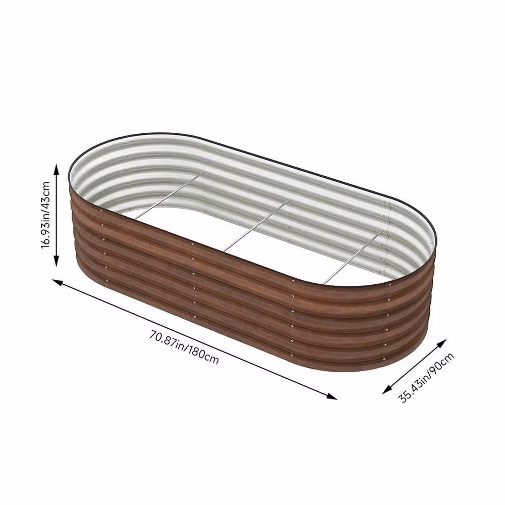 FLAVORA Oval Brown Metal Raised Bed Vegetable Planter, W: 180 cm, D: 90 cm, H: 43 cm – 2