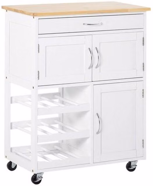 NESTLUNE Modern Rolling Kitchen Island Trolley Storage Cart in White