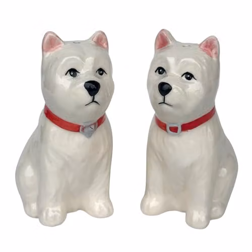 Animal Crackers West Highland Terrier Ceramic Salt and Pepper Shaker Set, White