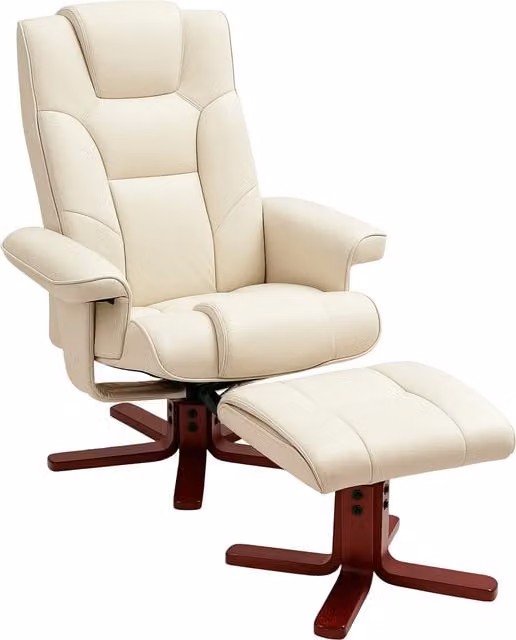 HOMCOM Faux Leather Manual Recliner and Footstool Set in White – 1