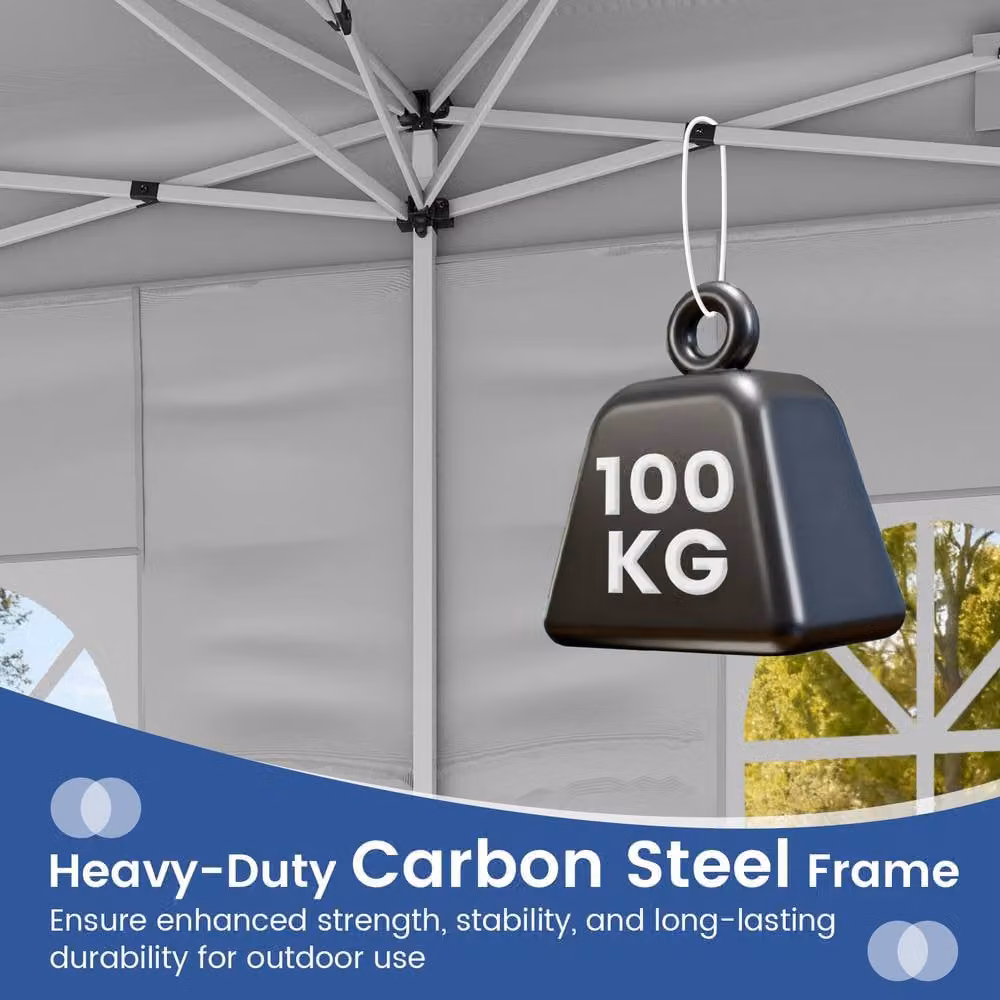 Costway Pop Up Canopy Tent Patio Sunshade Shelter with 6 Sidewalls, Grey/Silver, W: 600 cm, D: 300 cm, H: 250 cm – 6