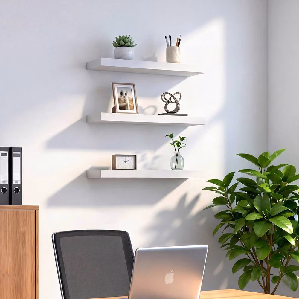 Levede Set of 3 White Wood Floating Wall Shelves for Minimalist Home Decor – 2