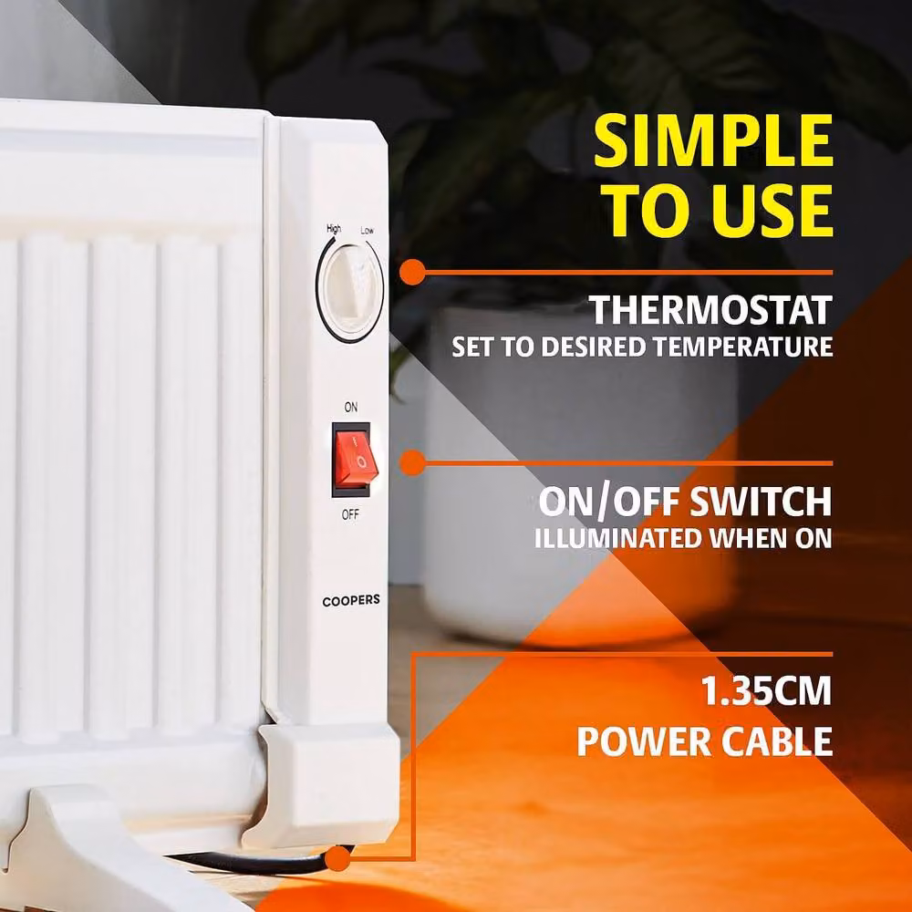 Bergstrom 600W Low Level Freestanding Oil Filled Radiator with Thermostatic Control in White – 3
