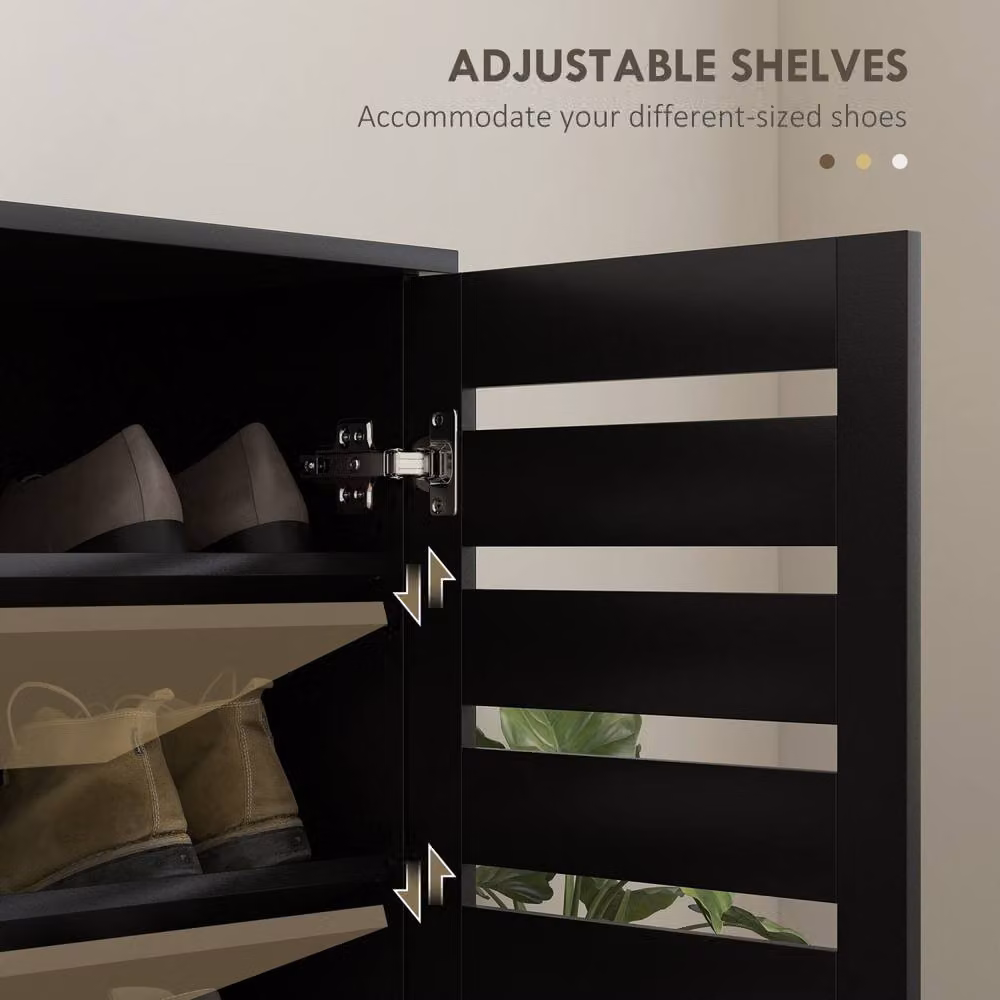 Wyld Haus Kamoza Black Slim Shoe Cabinet with 5 Tiers and Slatted Hinged Doors, W/D/H: 80 x 33 x 98 cm – 6