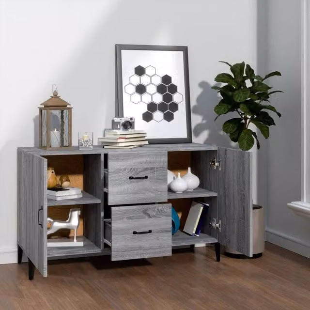 Berkfield Home Grey Sonoma Sideboard in Engineered Wood, W/D/H: 100 x 36 x 60 cm