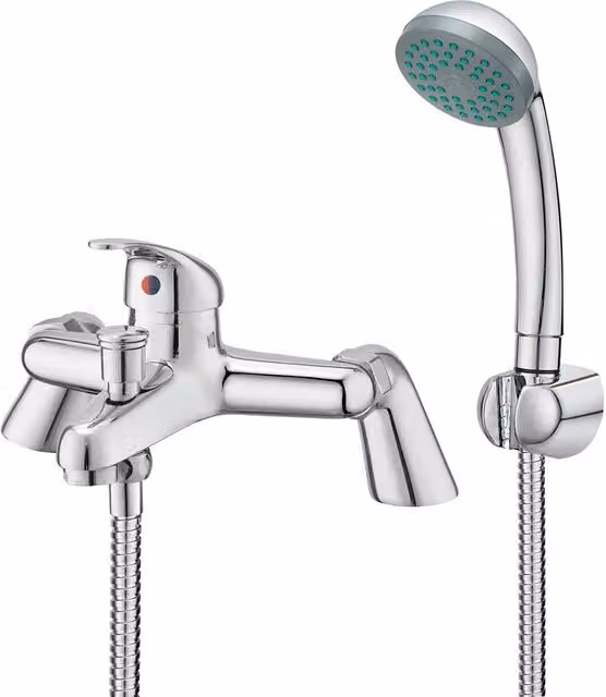 BATHWEST Chrome Deck Mount Mixer Taps with Shower Head for Bathtub in Silver