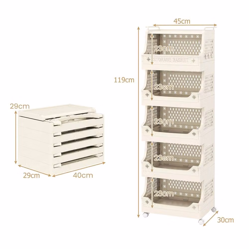 Kelvenix 6 Tier Rolling Laundry Basket with Wheels and Handles in Beige – 2