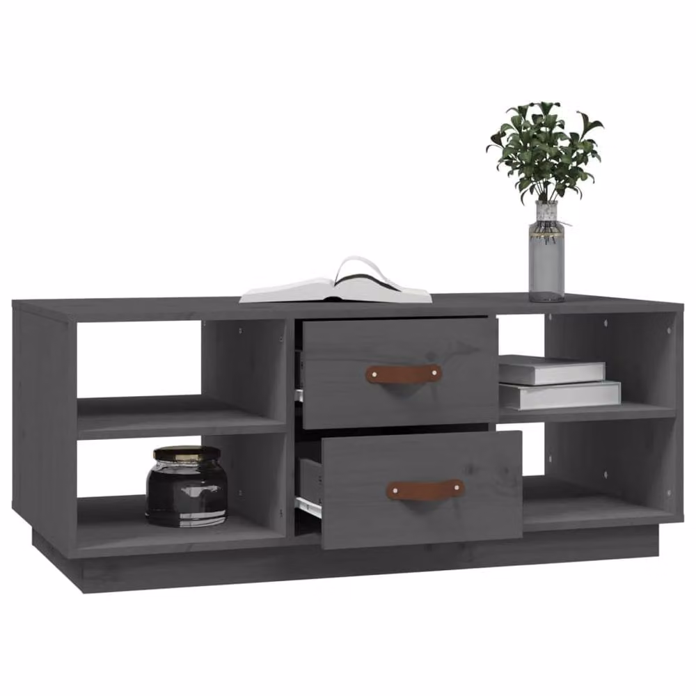 Berkfield Home Grey Rustic Solid Pine Coffee Table W/D/H: 100 x 50 x 41 cm – 3