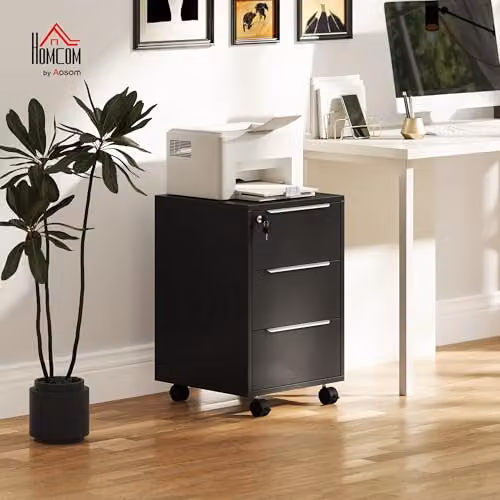 HOMCOM Modern 3-Drawer Lockable Mobile Filing Cabinet in Black, W/D/H: 40 x 40 x 63.5 cm – 2