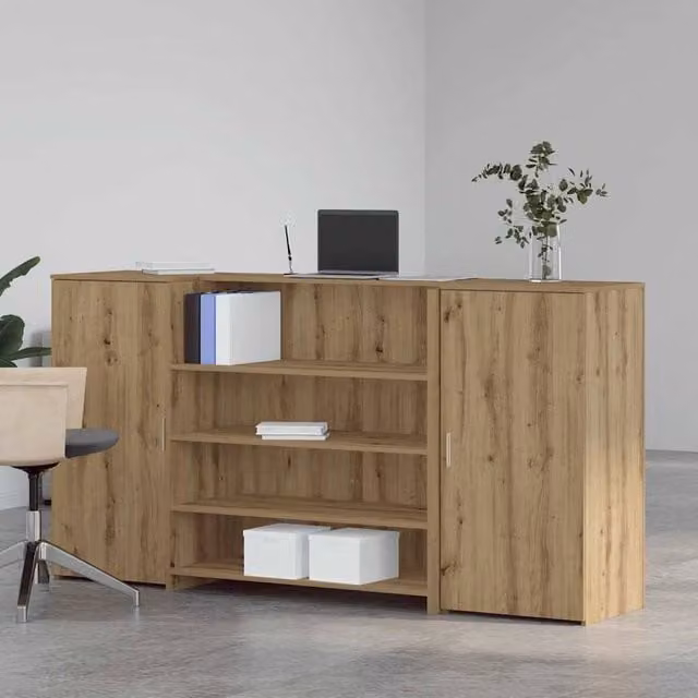 Berkfield Home Artisan Oak Reception Desk in Brown, W/D/H: 200 x 50 x 103.5 cm