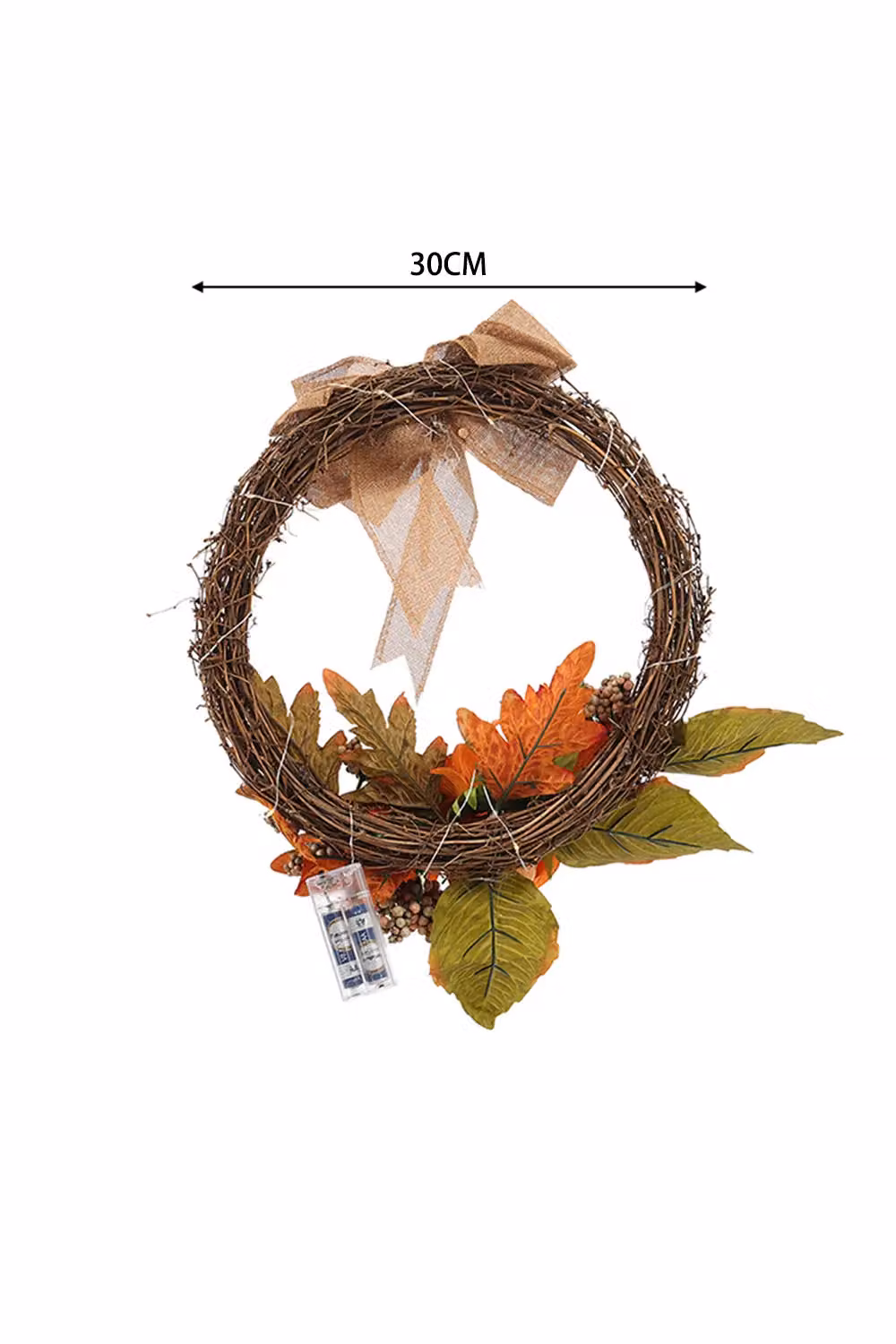 Living and Home Orange Artificial Sunflower Wreath with Lights for Halloween and Autumn, Diameter: 30 cm – 2