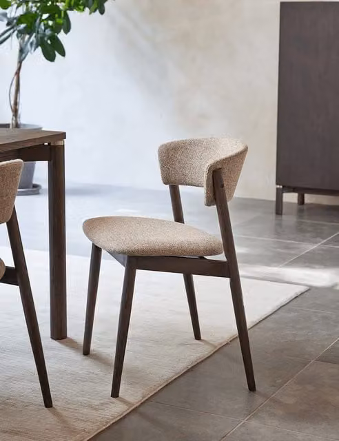 Royalcraft Set of 2 Coco Brown Bouclé Fabric Scandinavian Dining Chairs with Oak Wood Upholstered Frames