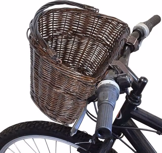 FLAVORA Brown Wicker Bicycle Shopping Basket with Metal Handles – 1
